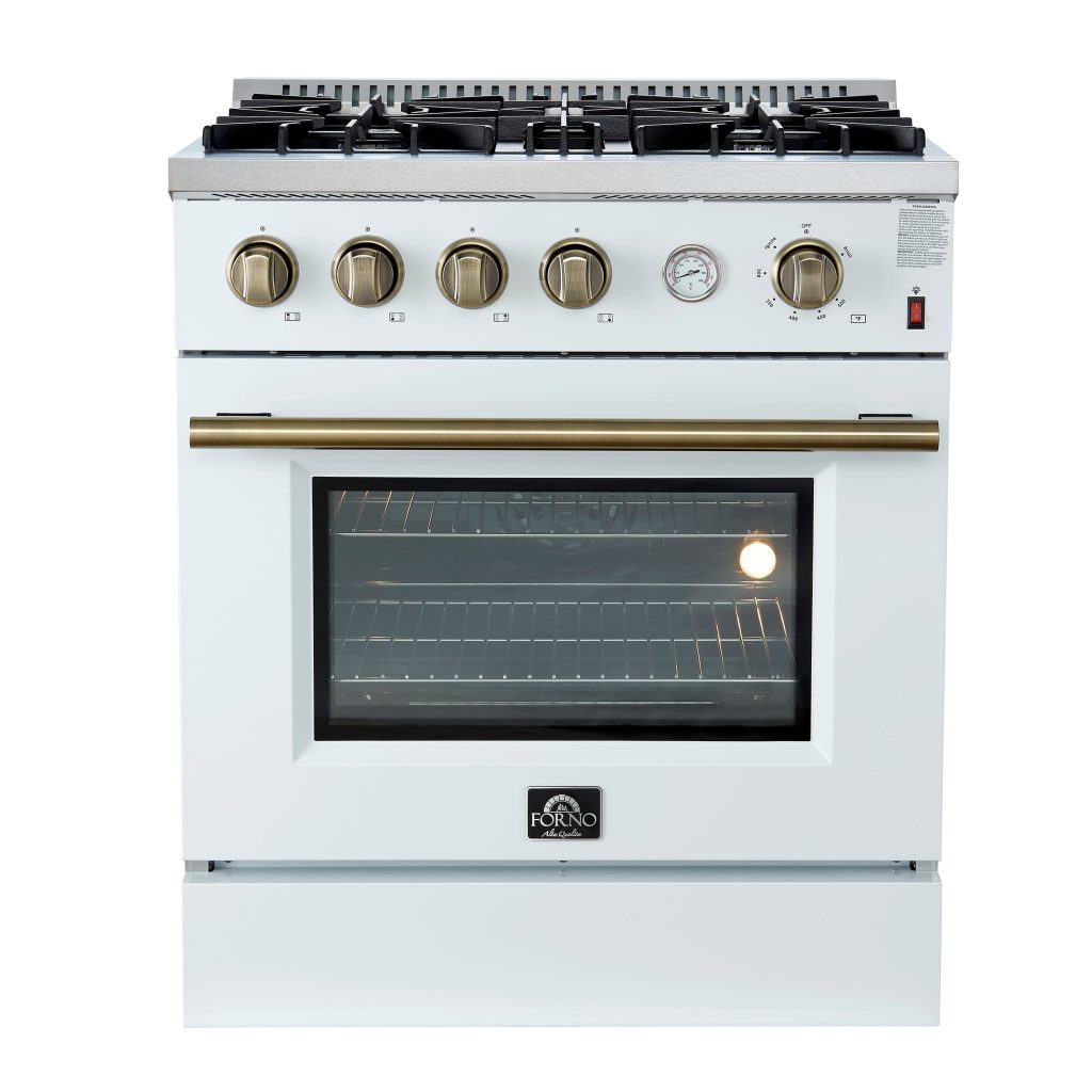 Marco 30-inch Gas Range & Antique Brass Design, 4 Burners 37,000 BTU, 4.32 cu.ft. Convection Oven