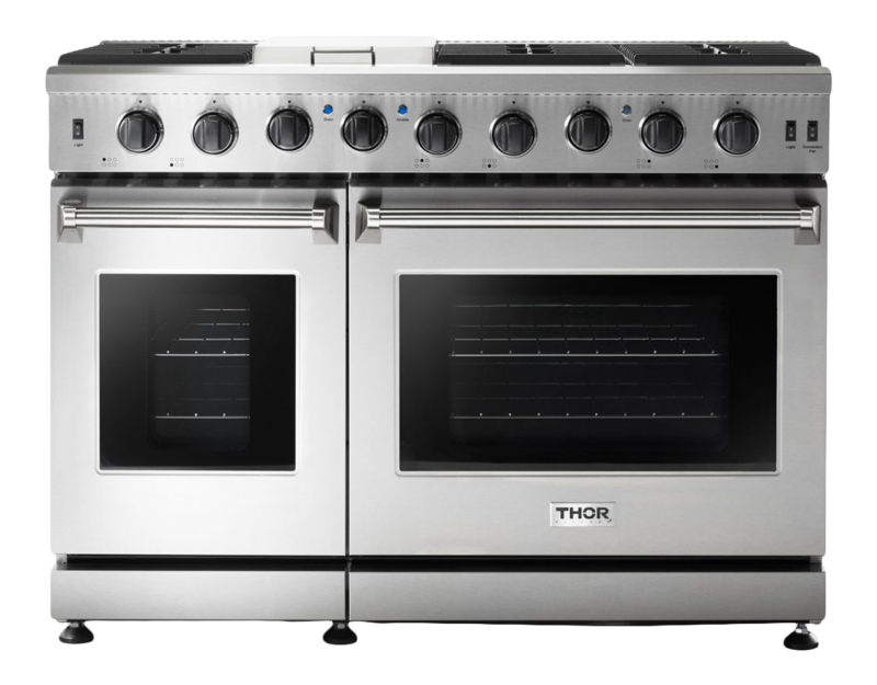 48 Inch Gas Range, 6 Burner Griddle Double Oven Thor Kitchen